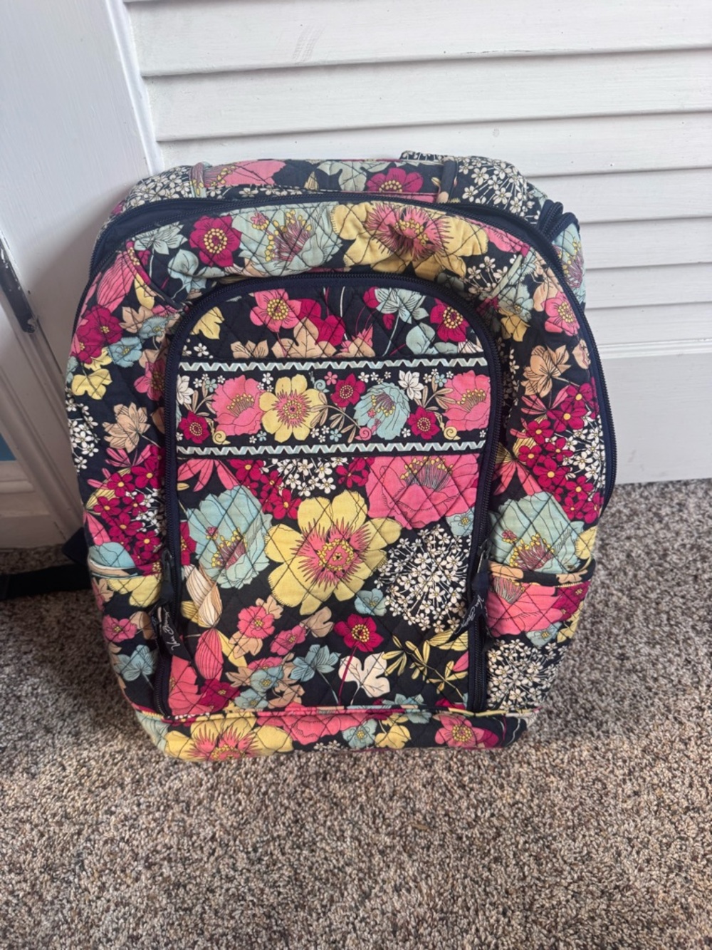 Vera Bradley Floral Quilted Backpack in Black, Pink, Yellow, Blue